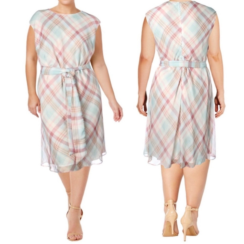 Lauren Ralphโ Lauren Vilodie Chiffon Plaid Wear to Work Dress Size 18W NWT
